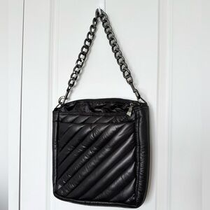 Think Royln Quilted Crossbody Chain Link Black Bag